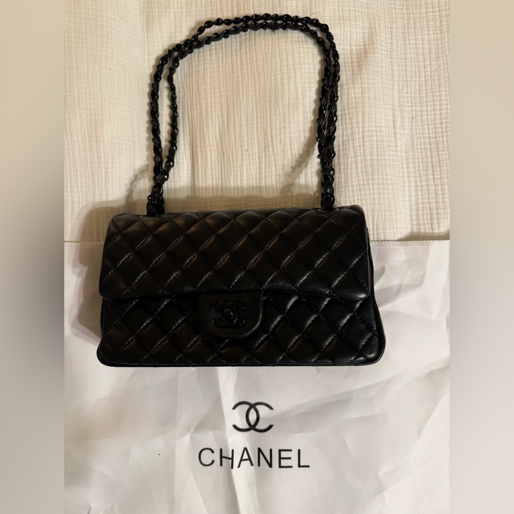 All black double flap C C - designer inspired, new.